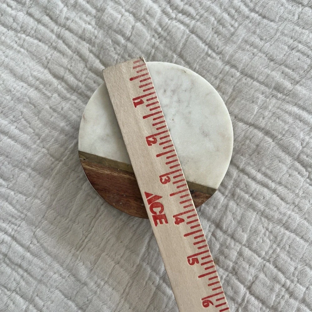 Hand Carved Marble Brass & Wood Coasters - Set of 4